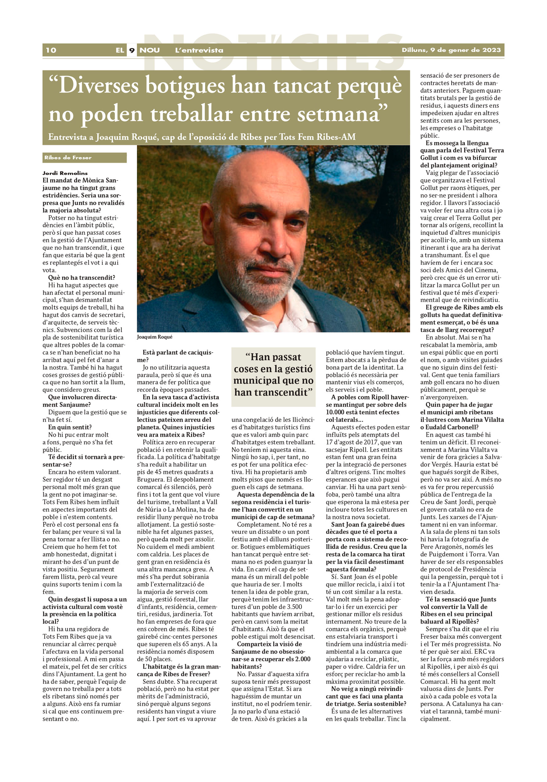 Entrevista del 9 Nou a Joaquim Roqué, cap de l'oposició