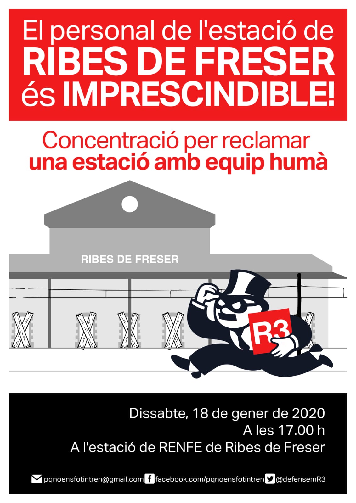 Acte de protesta per reclamar que el personal de l'estació de RENFE de Ribes de Freser es mantingui